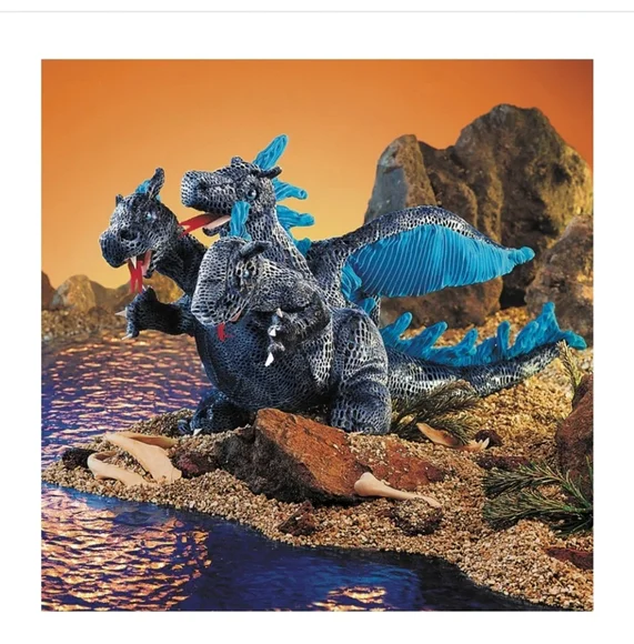Folkmanis Three-Headedblue Dragon Hand Puppet Storytelling Play Fun For Kids - Picture 1 of 16